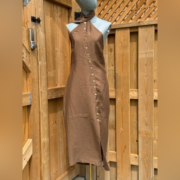 🆕 CULT GAIA 🧿 NWOT Romia Button-Detail Dress, Affogato Brown - Sz M - Picture 2 of 16
